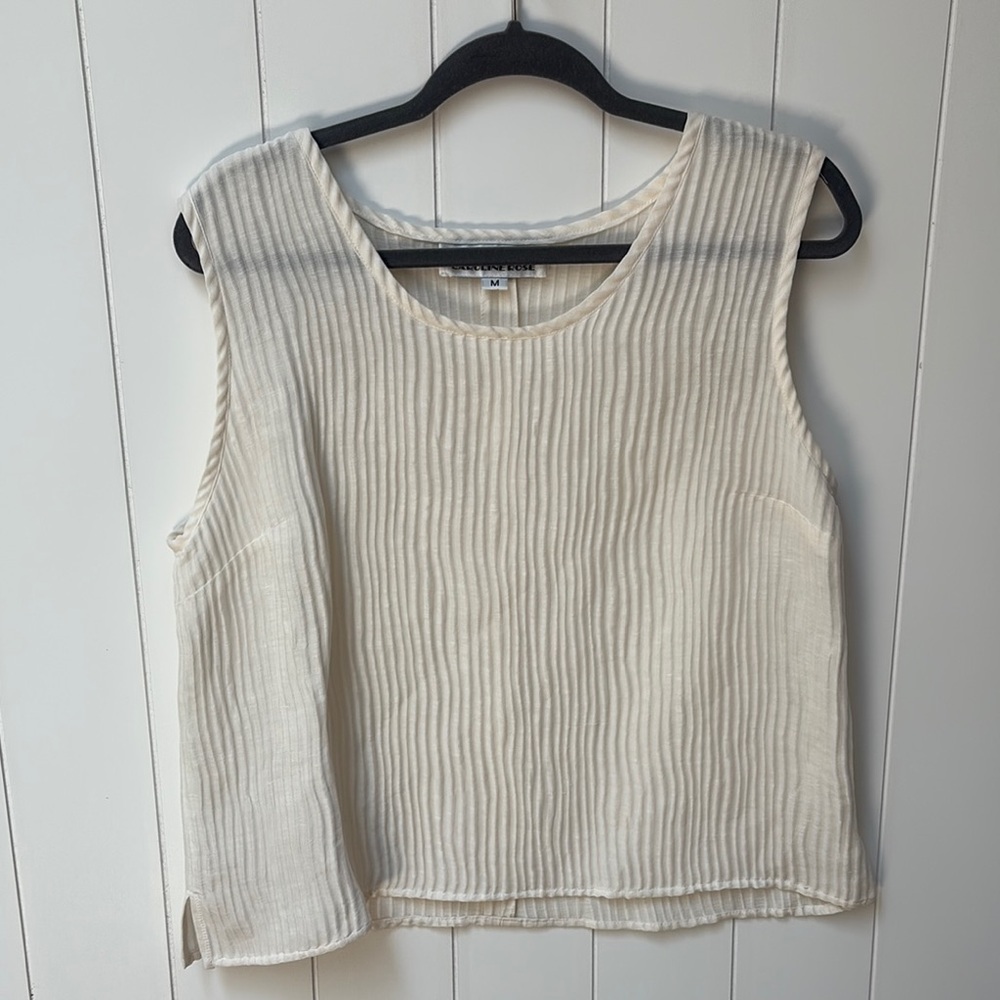 Caroline Rose Elegant Cream Sleeveless Top soft pleated effect M